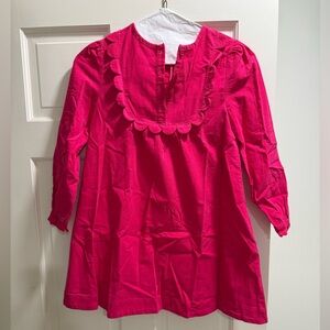Mini Boden girls scalloped Nora dress in bright pink